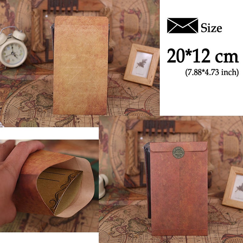 CenterZ Vintage Stationary Paper + Kraft Envelopes Set with Seal Stickers, 64pcs 4 Patterns 8.3 x 5.7 Writing Stationery Papers + 20pcs 2 Colors 7.9 x 4.7 Letter Envelope + 36pcs 2 Styles Rustic Seals - Image 2